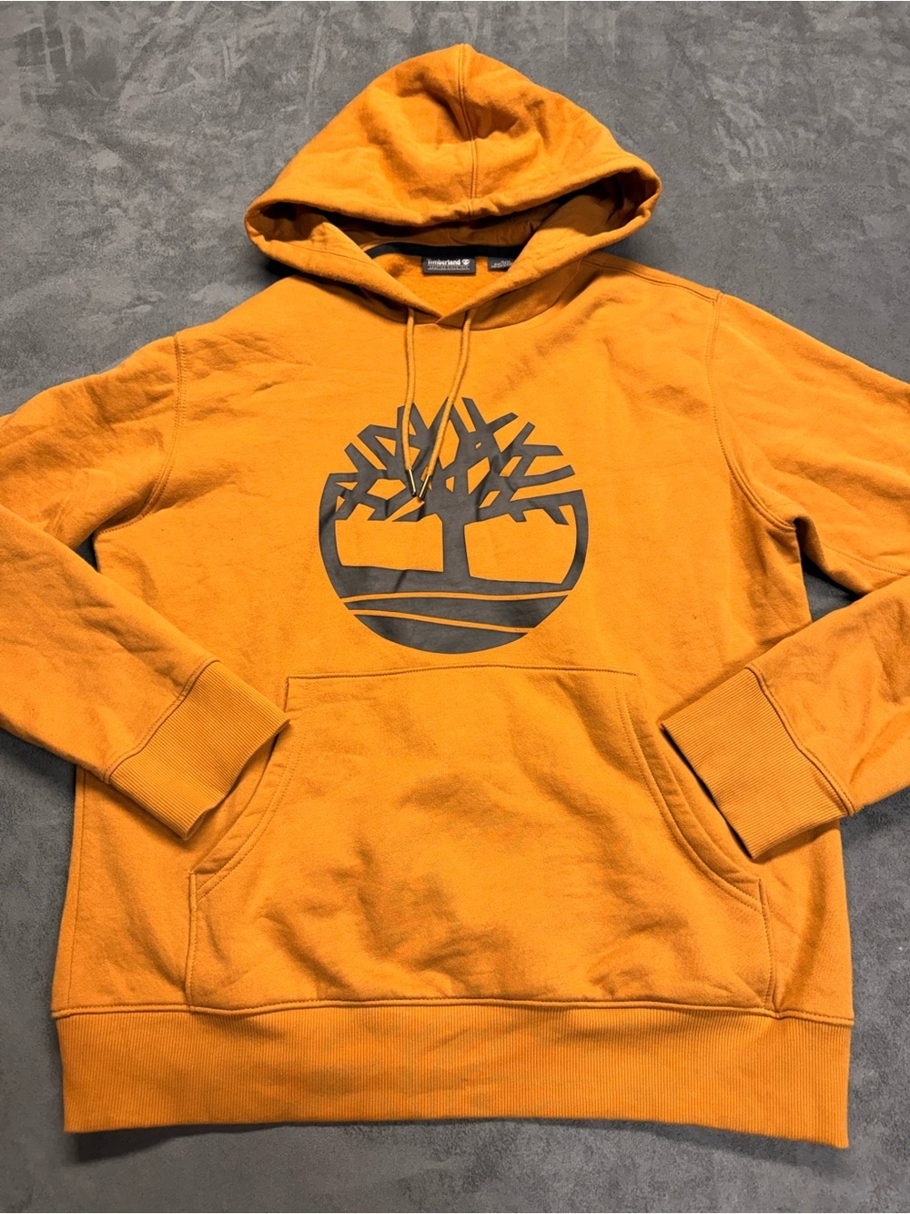 Timberland Men's Pullover Hoodie in Orange with Gray Logo